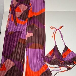 PrettyLittleThing Purple & Orange Pleated Bandeau Set